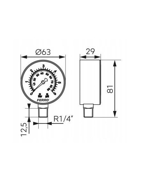 Ferro Manometr radialny 1/4 63R 0,6 MPA M6306R
