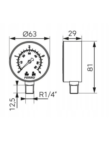 Ferro Manometr radialny 1/4 63R 0,4 MPA M6304R