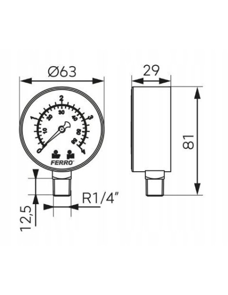 Ferro Manometr radialny 1/4 63R 0,4 MPA M6304R