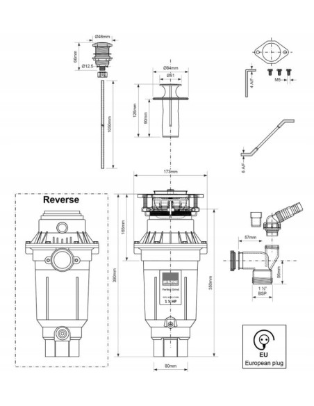 McALPINE ROZDRABNIACZ KUCHENNY młynek do odpadów Slim WDU-4ASEU-CARB