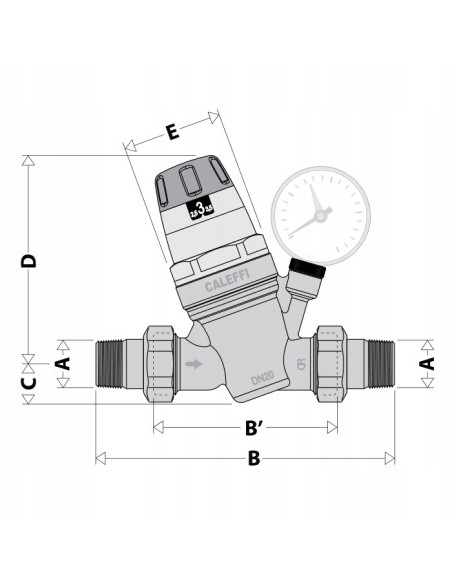 REDUKTOR CIŚNIENIA 20 CALEFFI Z MAN+WSKAŹNIK 535051