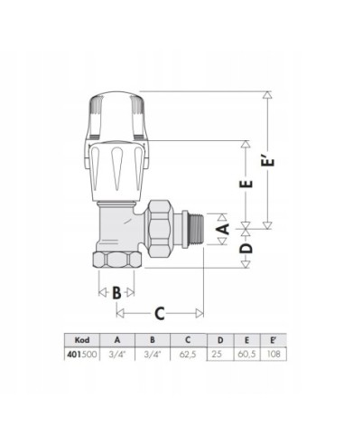 CALEFFI ZAWÓR GRZEJ.20 KĄTOWY 401500