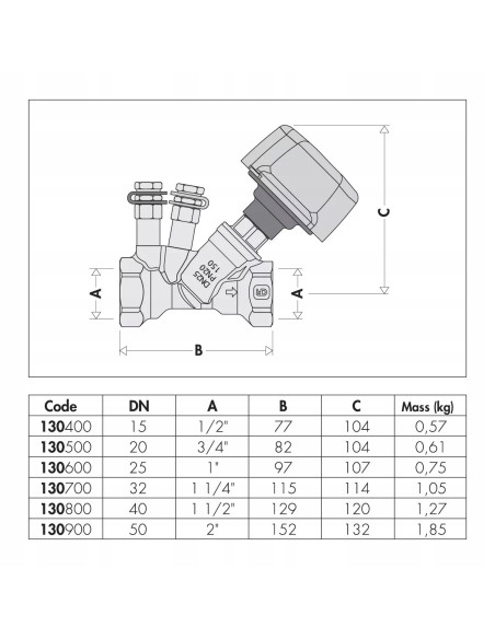 CALEFFI ZAWÓR RÓWNOWAŻĄCY 1/2" RĘCZNY 130400