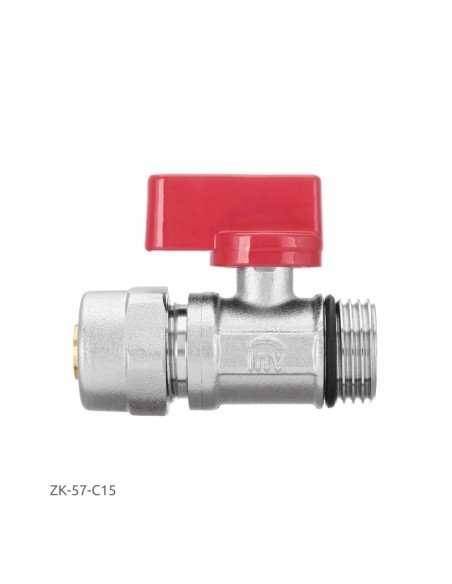 INVENA ZAWÓR KULOWY 1/2"x16 MINI DO PEX CZERWONY ZK-57-C15-C