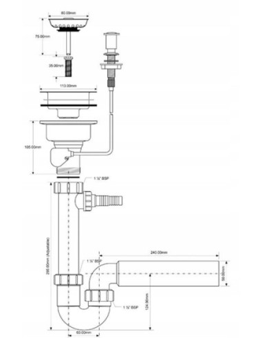 Syfon automatyczny zlewozmywakowy MCALPINE rurowy, chrom HC7+PUFS113R-CP