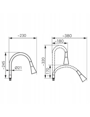 Wylewka zumba kuchenna stojąca Ferro Elastico II szary W101S-B