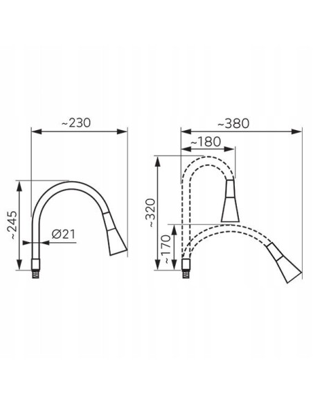 Wylewka zumba kuchenna stojąca Ferro Elastico II szary W101S-B