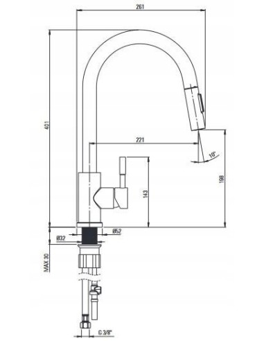 Bateria kuchenna stojąca z wyciąganą wylewką Deante LIMA STAL SZCZ BBM_F72M