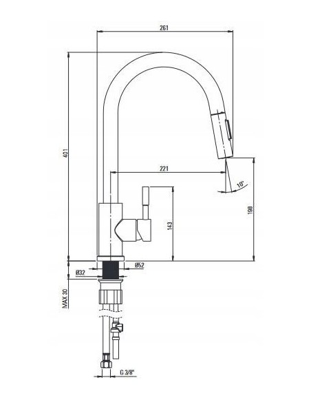 Bateria kuchenna stojąca z wyciąganą wylewką Deante LIMA STAL SZCZ BBM_F72M