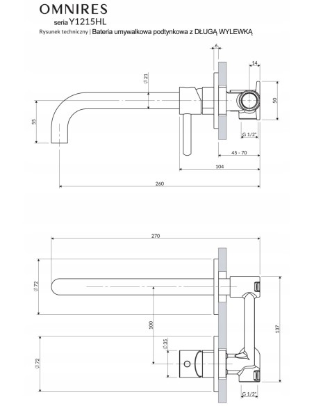 Omnires Y bateria umywalkowa podtynkowa nikiel szczotkowany Y1215HLNI