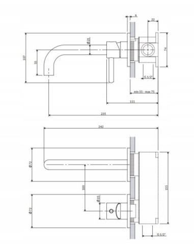 BATERIA UMYWALKOWA PODTYNKOWA MOSIĄDZ SZCZOTKOWANY OMNIRES Y Y1215HROBSB