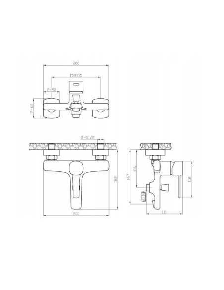 Bateria wannowa jednouchwytowa ścienna Invena GLAMOUR złoty BW02009V