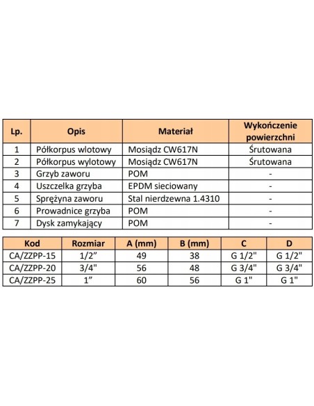 Arco zawór zwrotny 191203 / RET01