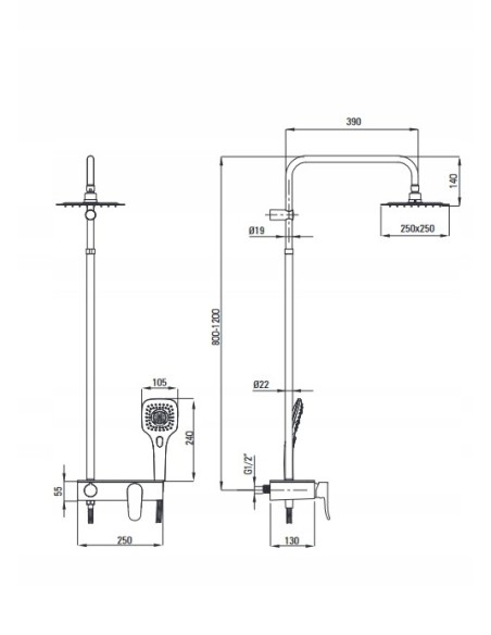 Zestaw prysznicowy z deszczownicą Deante Lobelia chrom NAC_01WM