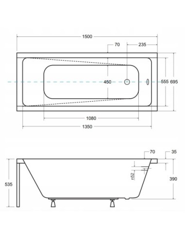 Wanna prostokątna akrylowa Besco Modern odpływ z boku 150 x 70 cm