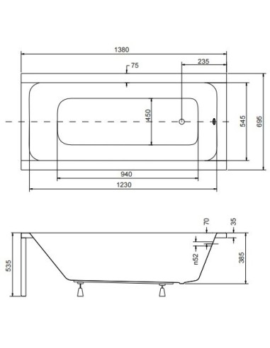 Wanna prostokątna akrylowa Besco MODERN odpływ z boku 140 x 70 cm