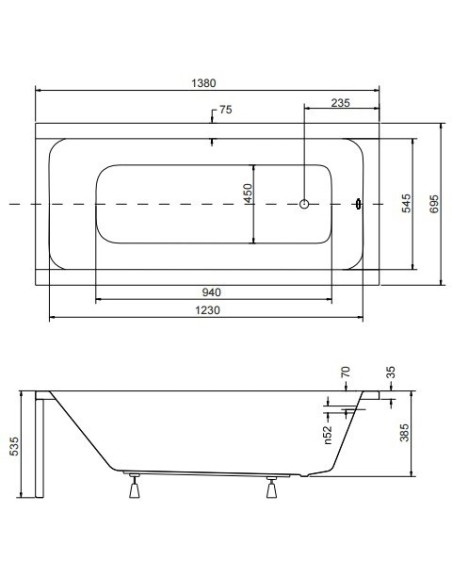 Wanna prostokątna akrylowa Besco MODERN odpływ z boku 140 x 70 cm