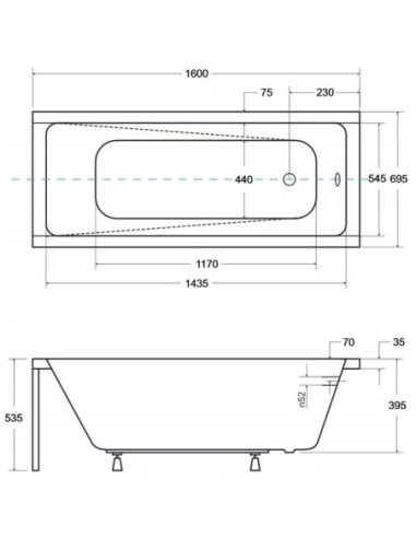 Wanna prostokątna akrylowa Besco Modern odpływ z boku 160 x 70 cm
