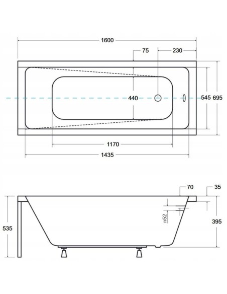 Wanna prostokątna akrylowa Besco Modern odpływ z boku 160 x 70 cm