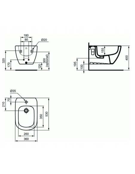 Bidet podwieszany prostokątny Ideal Standard T457001