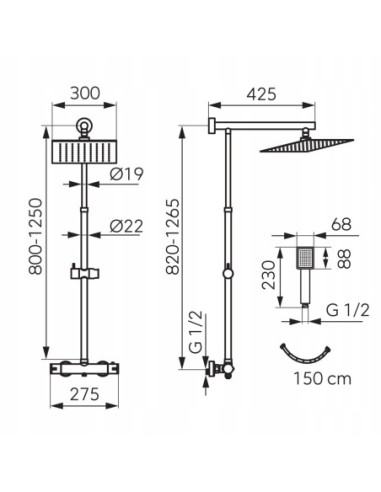 Ferro Zestaw prysznicowy termostatyczny Trevi Square Black NP75SQ-TRV7U-BL