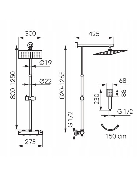 Ferro Zestaw prysznicowy termostatyczny Trevi Square Black NP75SQ-TRV7U-BL