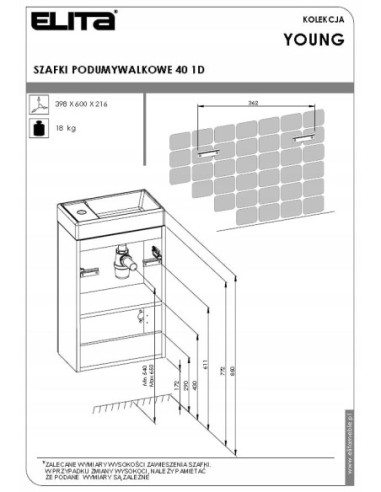 Zestaw szafka z umywalką Elita Young Basic 40cm RE163068008060