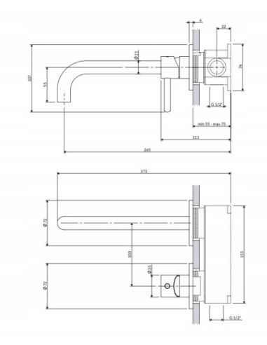 Omnires Y bateria umywalkowa podtynkowa złoty szczotkowany Y1215HLROGLB
