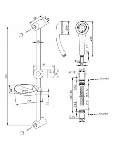 Zestaw prysznicowy natynkowy Invena Tetis 44001 AU-44-001-N