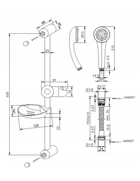 Zestaw prysznicowy natynkowy Invena Tetis 44001 AU-44-001-N