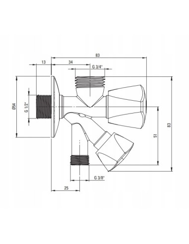 DEANTE Zawór kombinowany 1/2''-3/8''-3/4'' chrom VFA_K624
