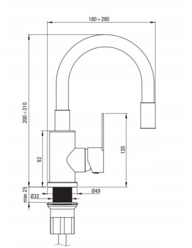 Bateria umywalkowa stojąca z giętą wylewką DEANTE czarna BLU_N24M