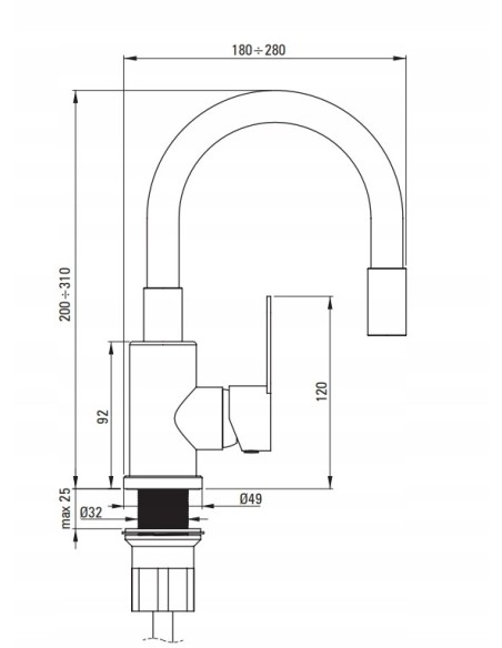 Bateria umywalkowa stojąca z giętą wylewką DEANTE czarna BLU_N24M