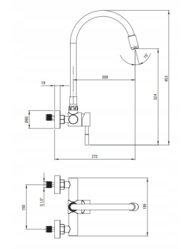 Bateria kuchenna ścienna z giętą wylewką Deante Neo BOC_B800