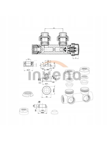Zawór zespolony INVENA Z GŁOWICĄ DUOPLEX grafit CZ-90-015-S