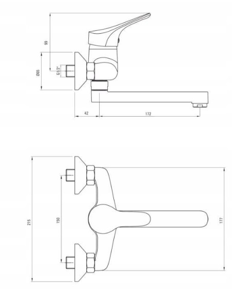 Bateria umywalkowa ścienna Deante Joko srebrny BOJ_050M
