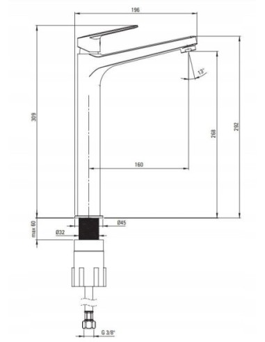 Bateria umywalkowa stojąca Deante Jasmin srebrny BGJ_021K