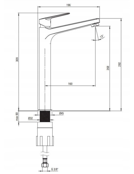 Bateria umywalkowa stojąca Deante Jasmin srebrny BGJ_021K