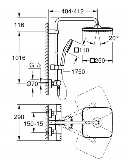 Zestaw prysznicowy natynkowy Grohe Tempesta System 250 Cube 266892431