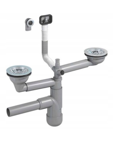 Syfon zlewozmywakowy Prevex 2 komory przelew okrągły FL2-D9CR4-01PL