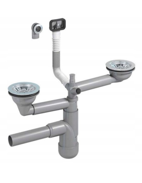 Syfon zlewozmywakowy Prevex 2 komory przelew okrągły FL2-D9CR4-01PL