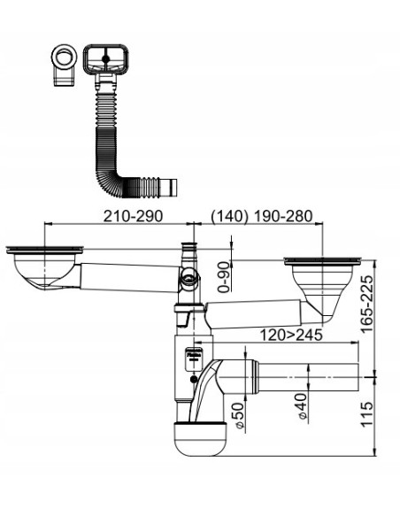 Syfon zlewozmywakowy Prevex 2 komory przelew okrągły FL2-D9CR4-01PL