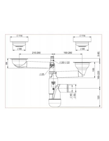 Syfon zlewozmywakowy Prevex 2 komory przelew okrągły FL2-D9CR4-01PL
