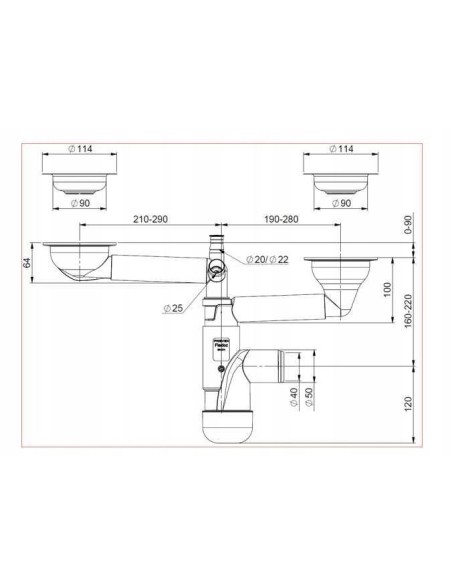 Syfon zlewozmywakowy Prevex 2 komory przelew okrągły FL2-D9CR4-01PL