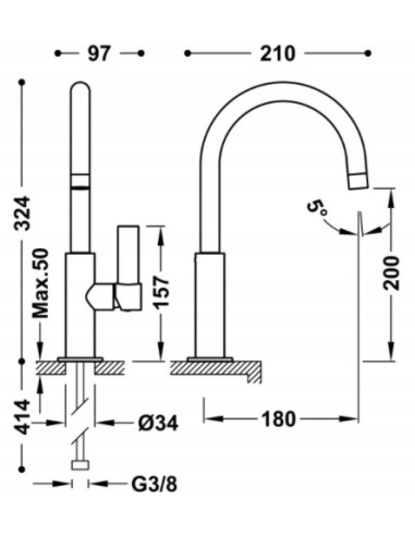 Bateria umywalkowa stojąca Tres Project chrom 21190501