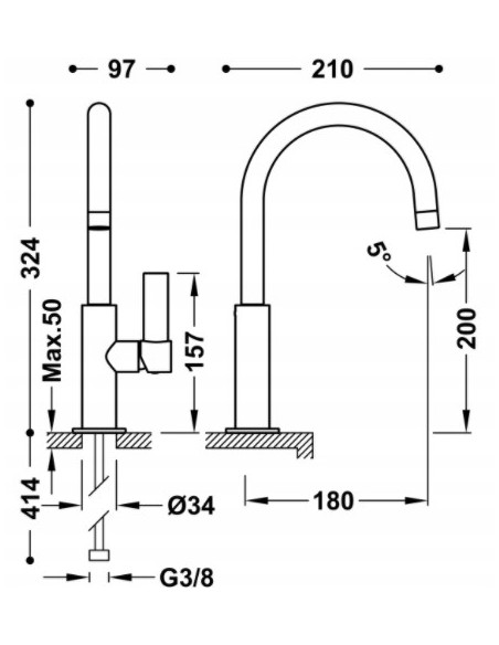 Bateria umywalkowa stojąca Tres Project chrom 21190501