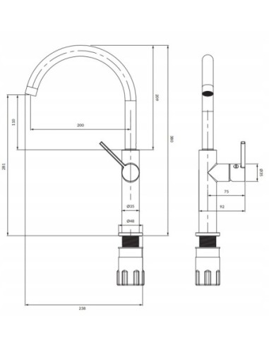 OMNIRES Bateria kuchenna stojąca Tula czarny półmat TL6050BL