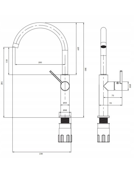 OMNIRES Bateria kuchenna stojąca Tula czarny półmat TL6050BL
