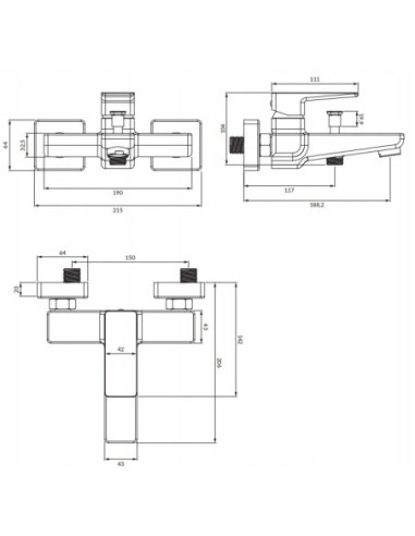 Bateria wannowa ścienna Omnires PARMA grafit szczotkowany PM7430GR