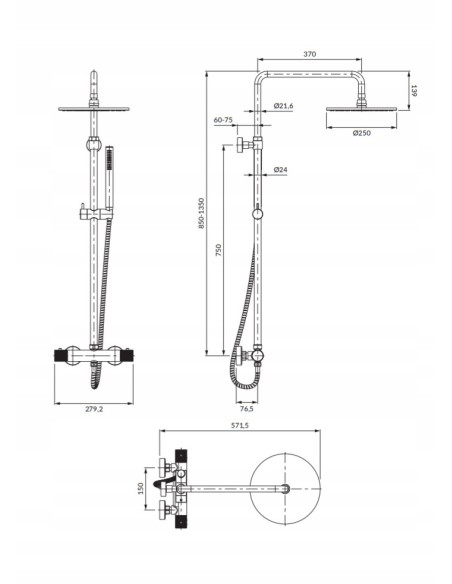 Zestaw prysznicowy termostatyczny Omnires złoty szczotkowany CT8044GLB